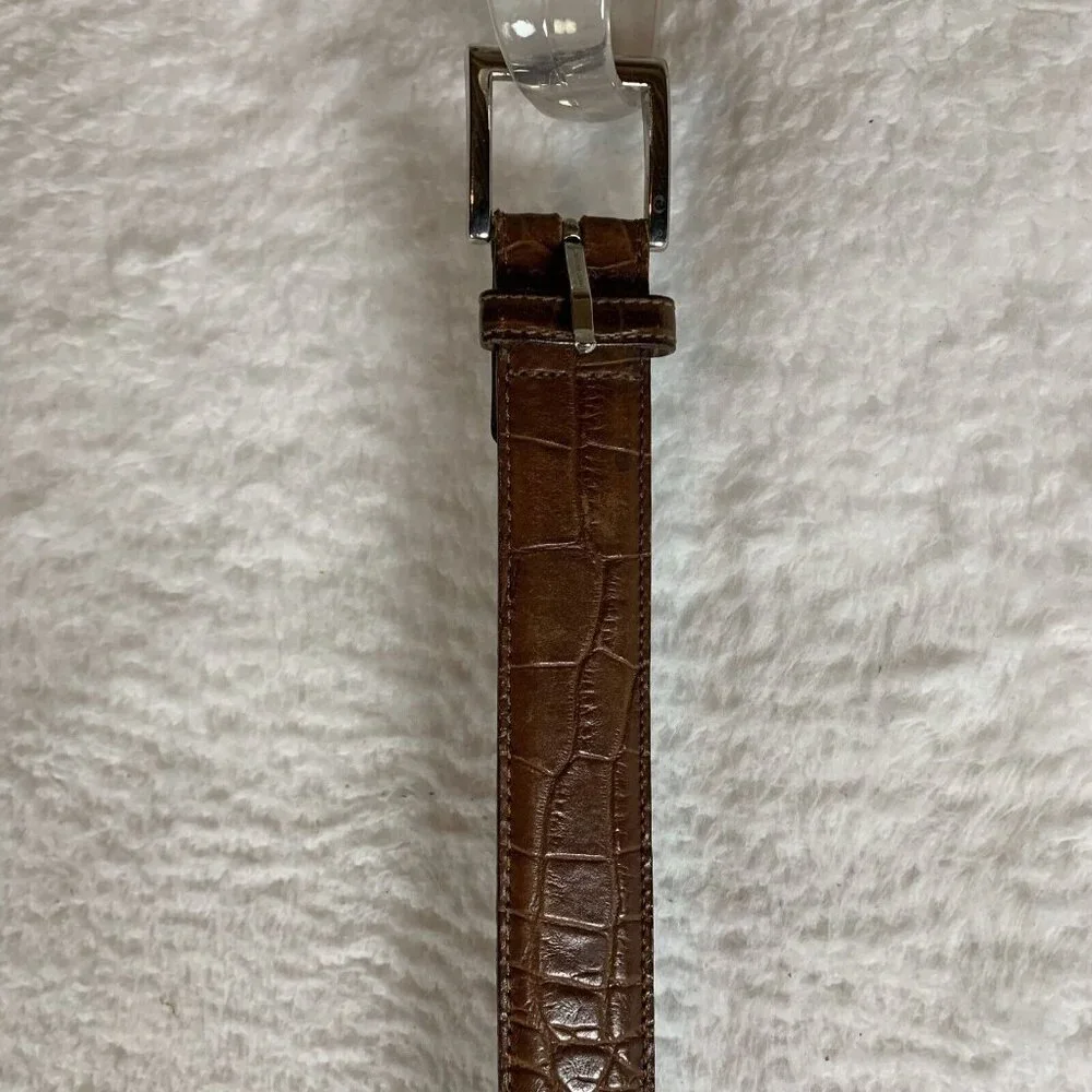 Talbots Belt Women's Medium‎ Brown Leather Crocodile Print Square Buckle 9604